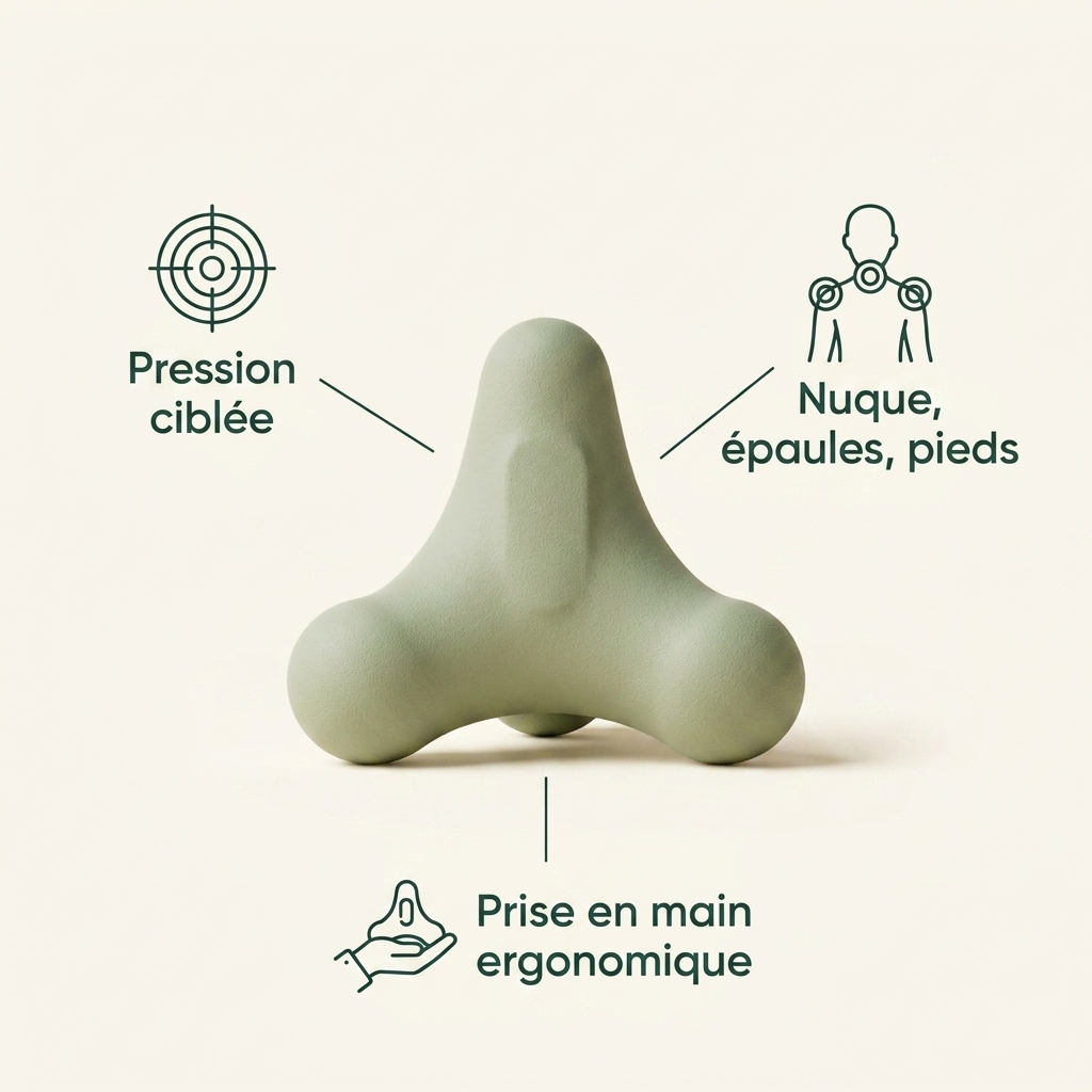 Boule de massage Relaxialis — pression ciblée, nuque, épaules et pieds, prise en main ergonomique