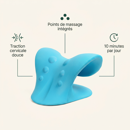 Oreiller cervical Relaxialis — traction cervicale douce, points de massage intégrés, 10 minutes par jour