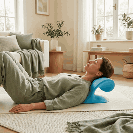 Démonstration de l'oreiller cervical Relaxialis en position allongée